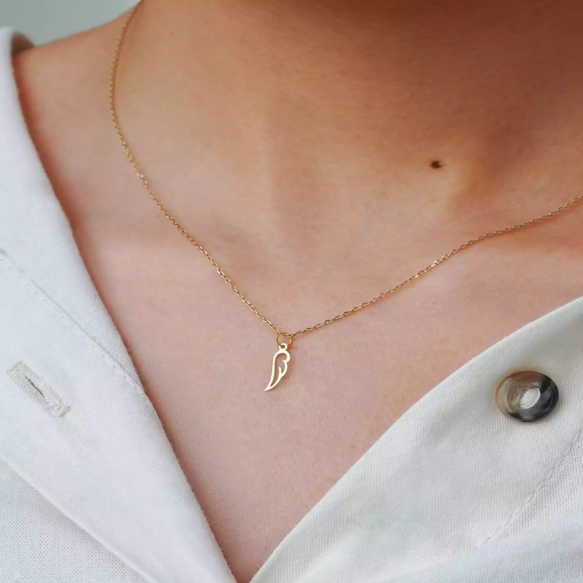 گردنبند تک بال فرشته طلا 18 عیار - تصویر 1