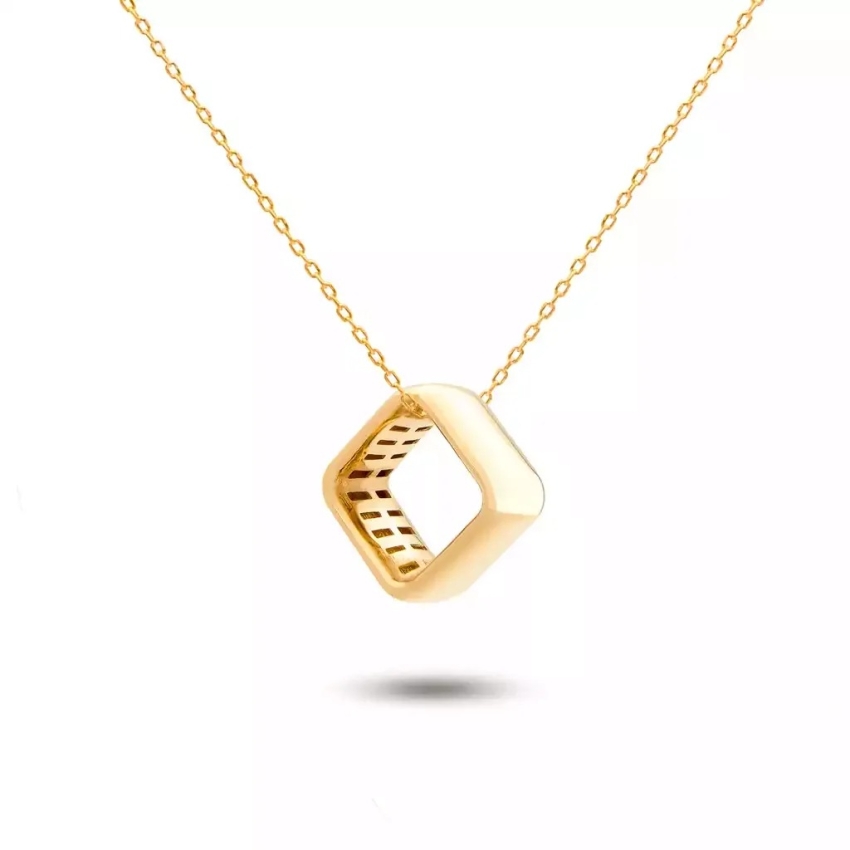 گردنبند مربع سه بعدی طلا 18 عیار
