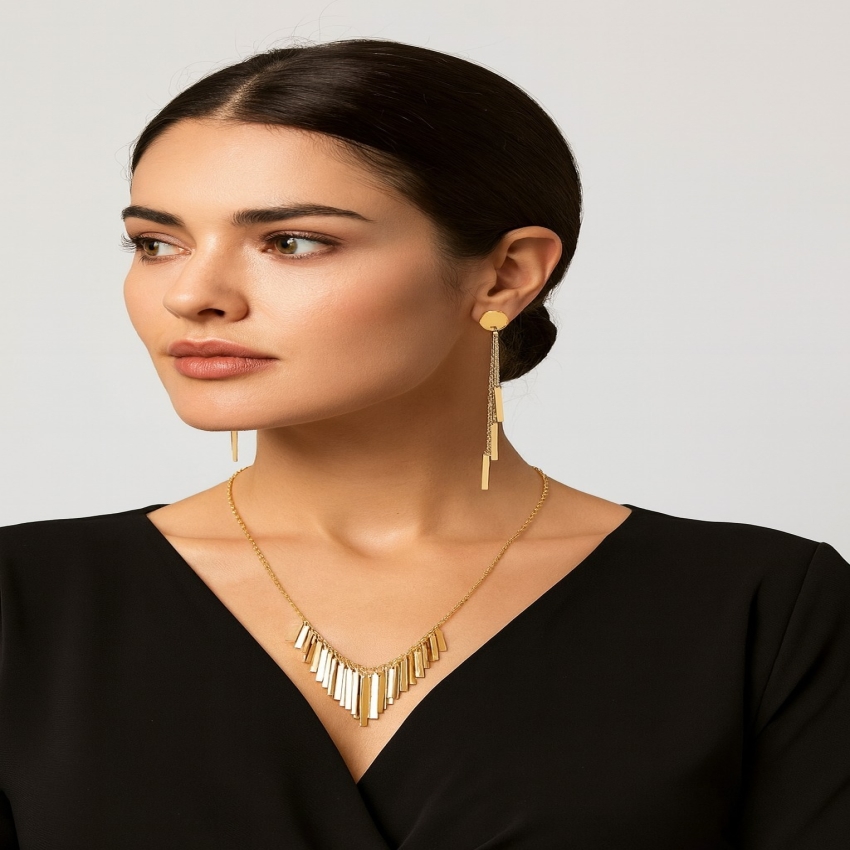 سرویس طلا 18 عیار طرح مستطیلی آبشاری - تصویر 1