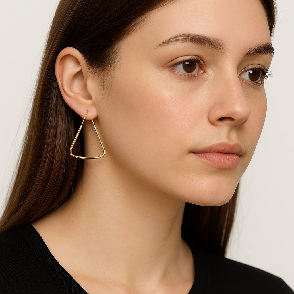 گوشواره حلقه ای مثلثی طلا  18 عیار