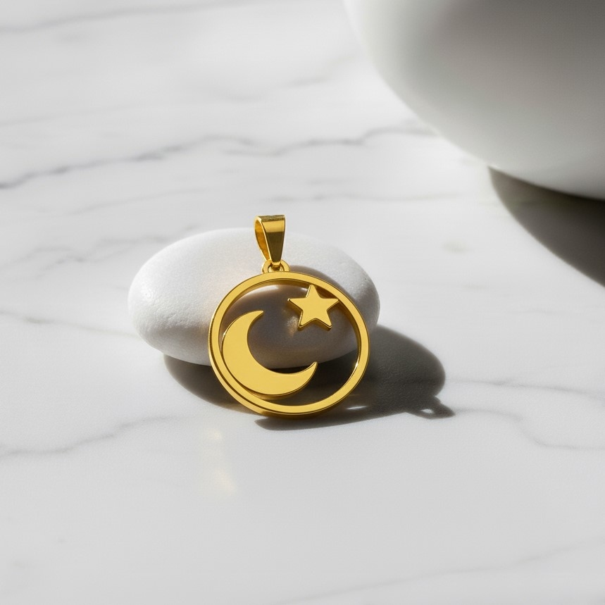 پلاک طلا 18 عیار هلال ماه و ستاره کوچک - تصویر 3