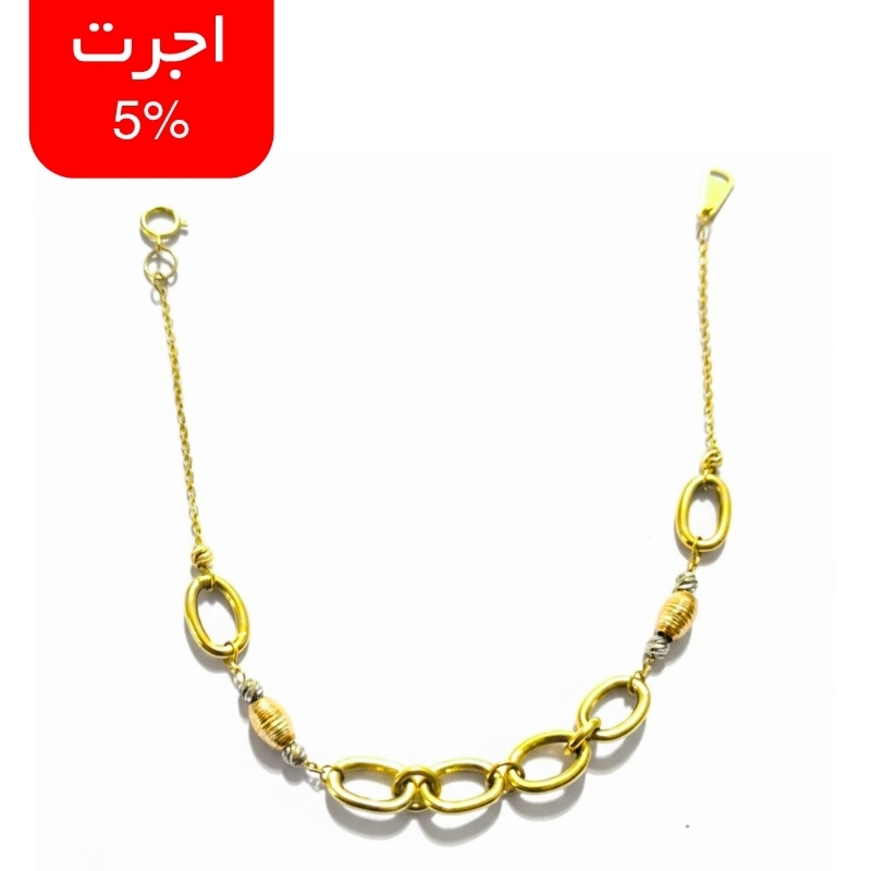 دستبند طلا 18 عیار زنانه مدل بیضی و گوی تراش‌خورده – کد 2