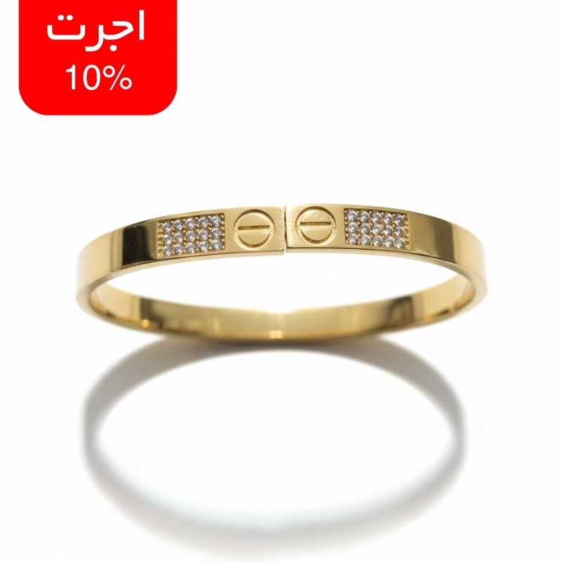 بنگل طلا 18 عیار طرح پیچ کارتیر نگین‌دار – کد 3