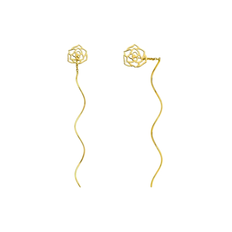 گوشواره بخیه‌ای طلا 18 عیار زنانه مدل کرلی گل رز کد 8737 - تصویر 3
