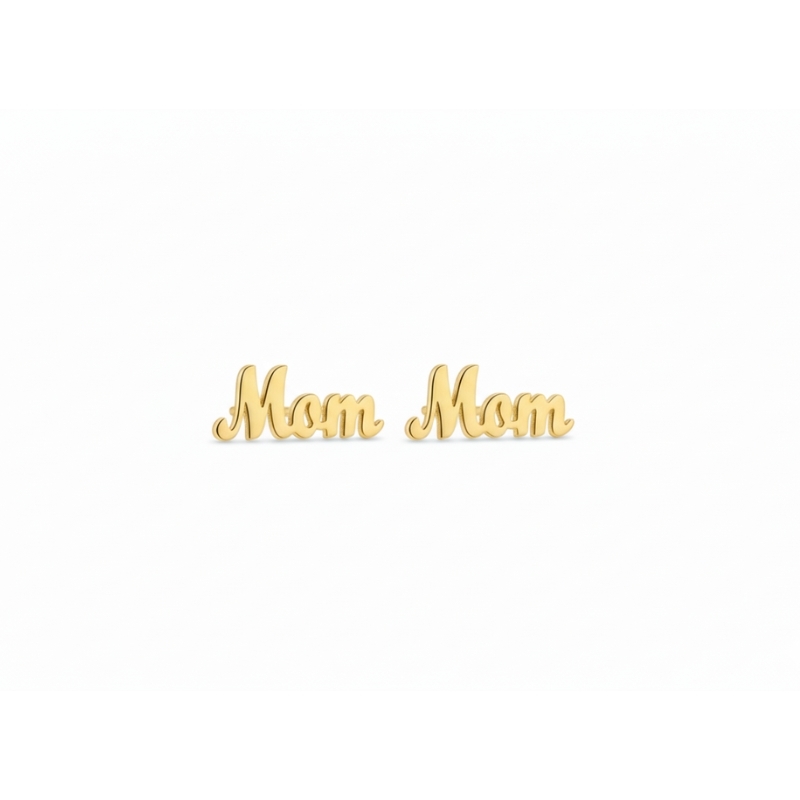 گوشواره میخی طلا 18 عیار طرح "MoM" مادر مدرن