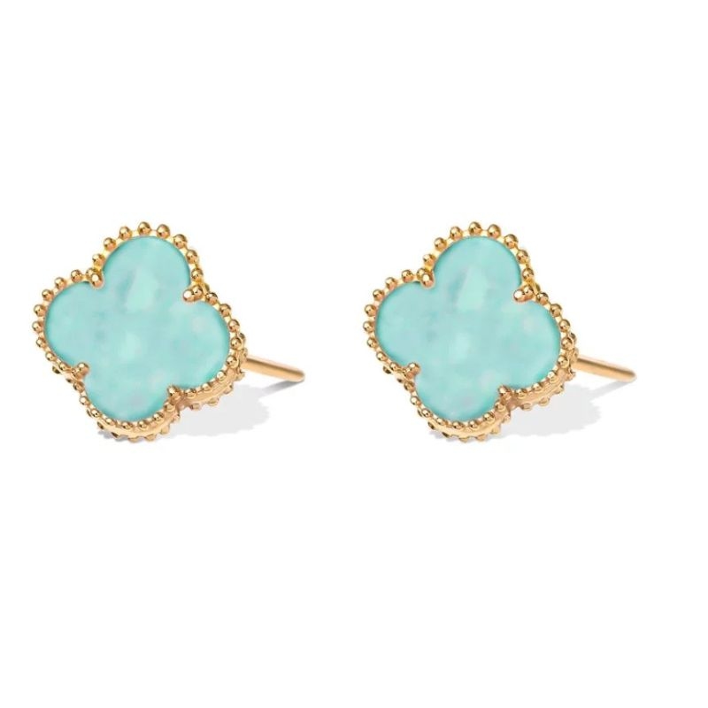 گوشواره طلا 18 عیار میخی ونکلیف آبی