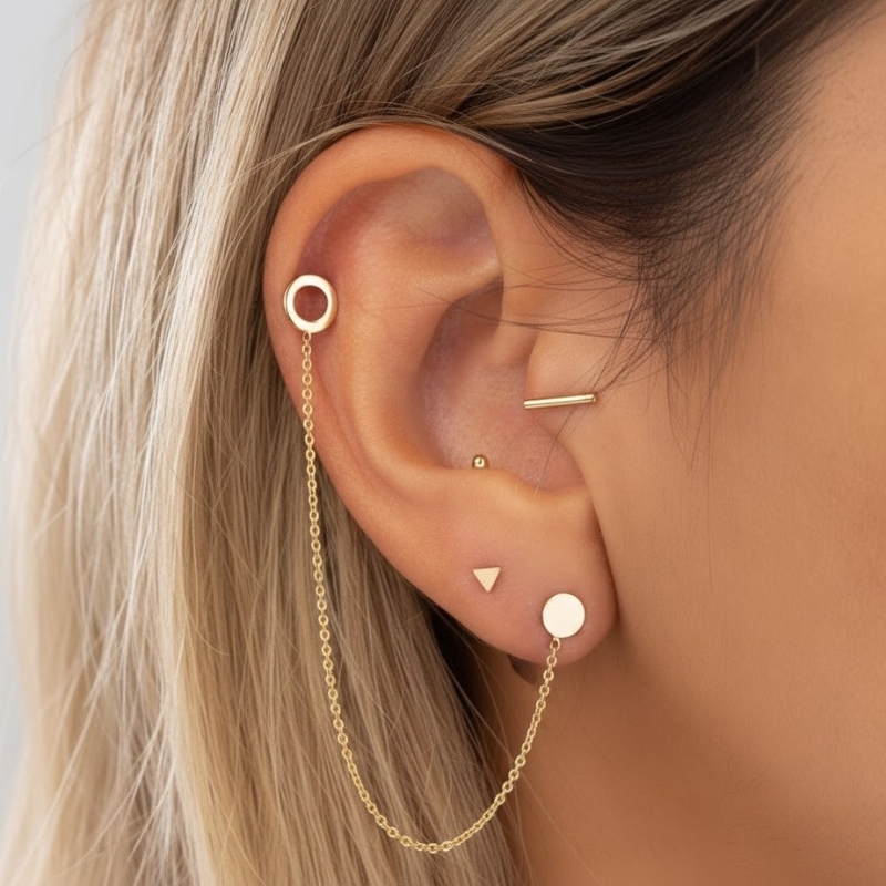 گوشواره بخیه‌ای تک لنگه طلا 18 عیار دایره مینیمال