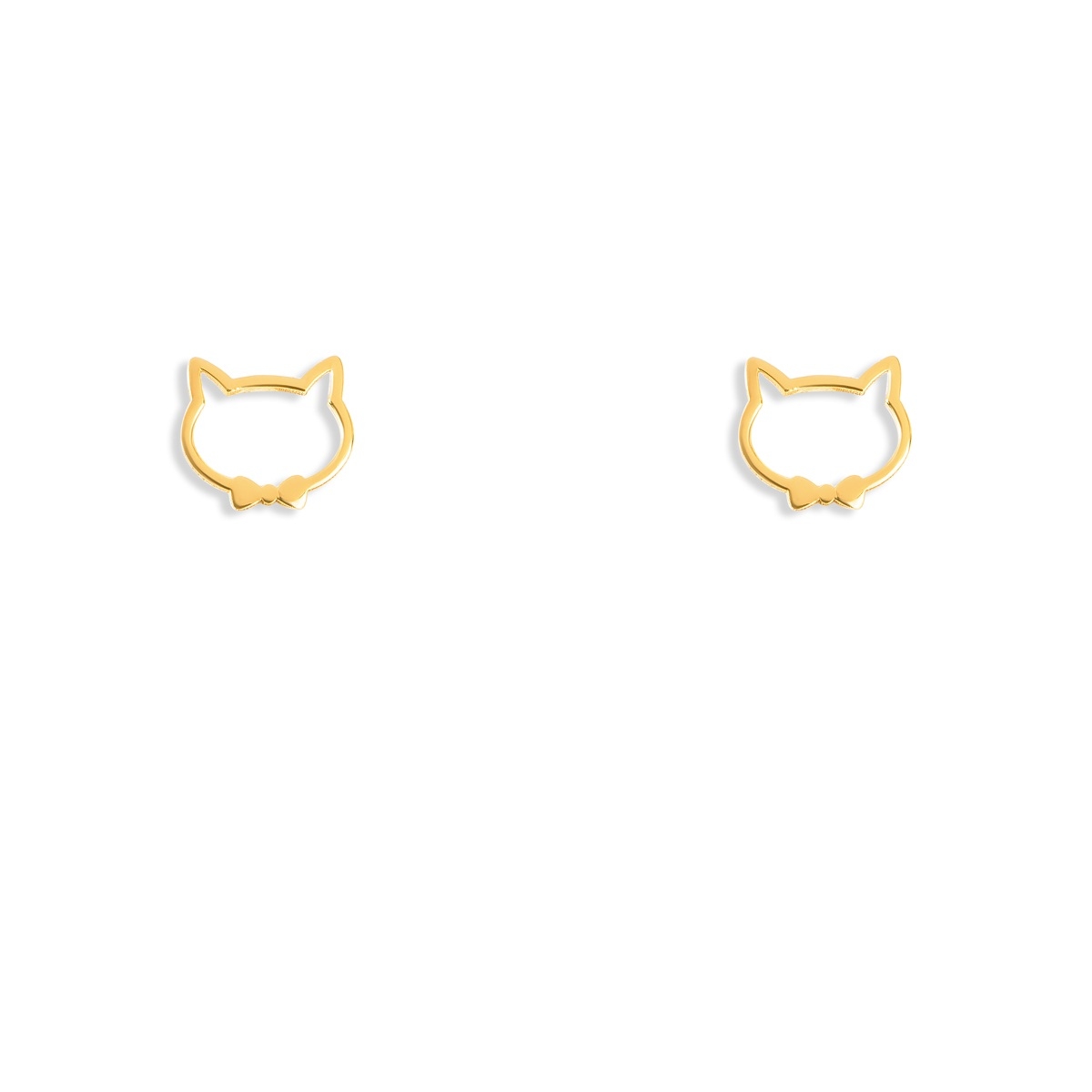 گوشواره طلا 18عیار میخی طرح  گربه ملوس وپاپیون