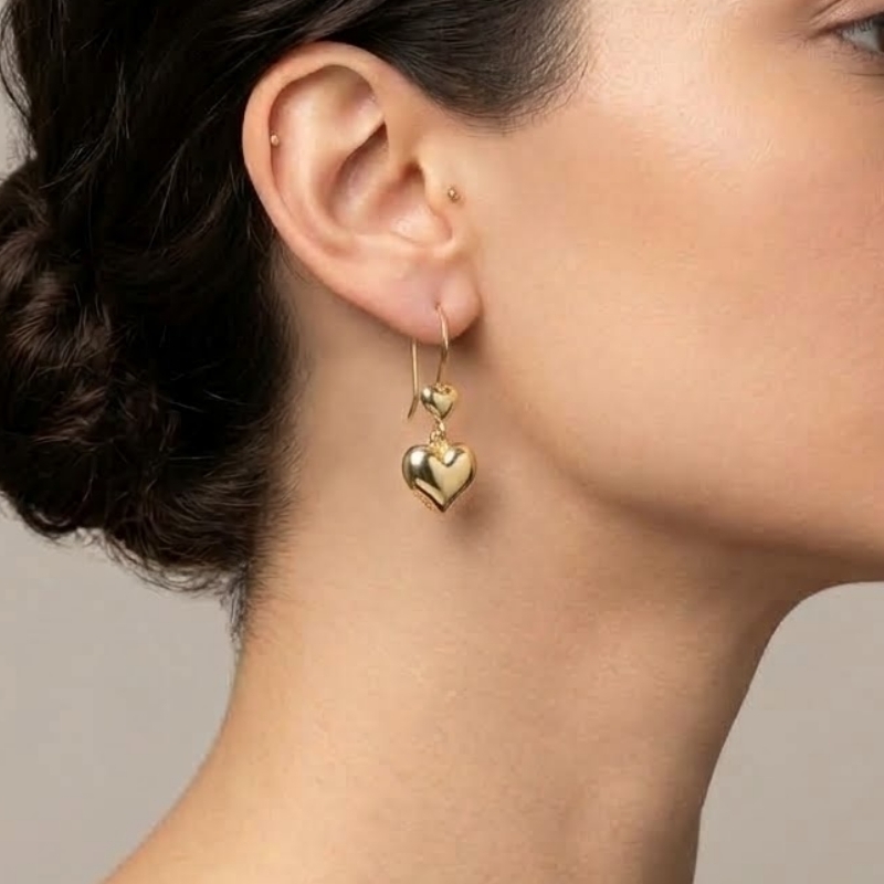 گوشواره طلا 18 عیار آویزی قلب کارولاین